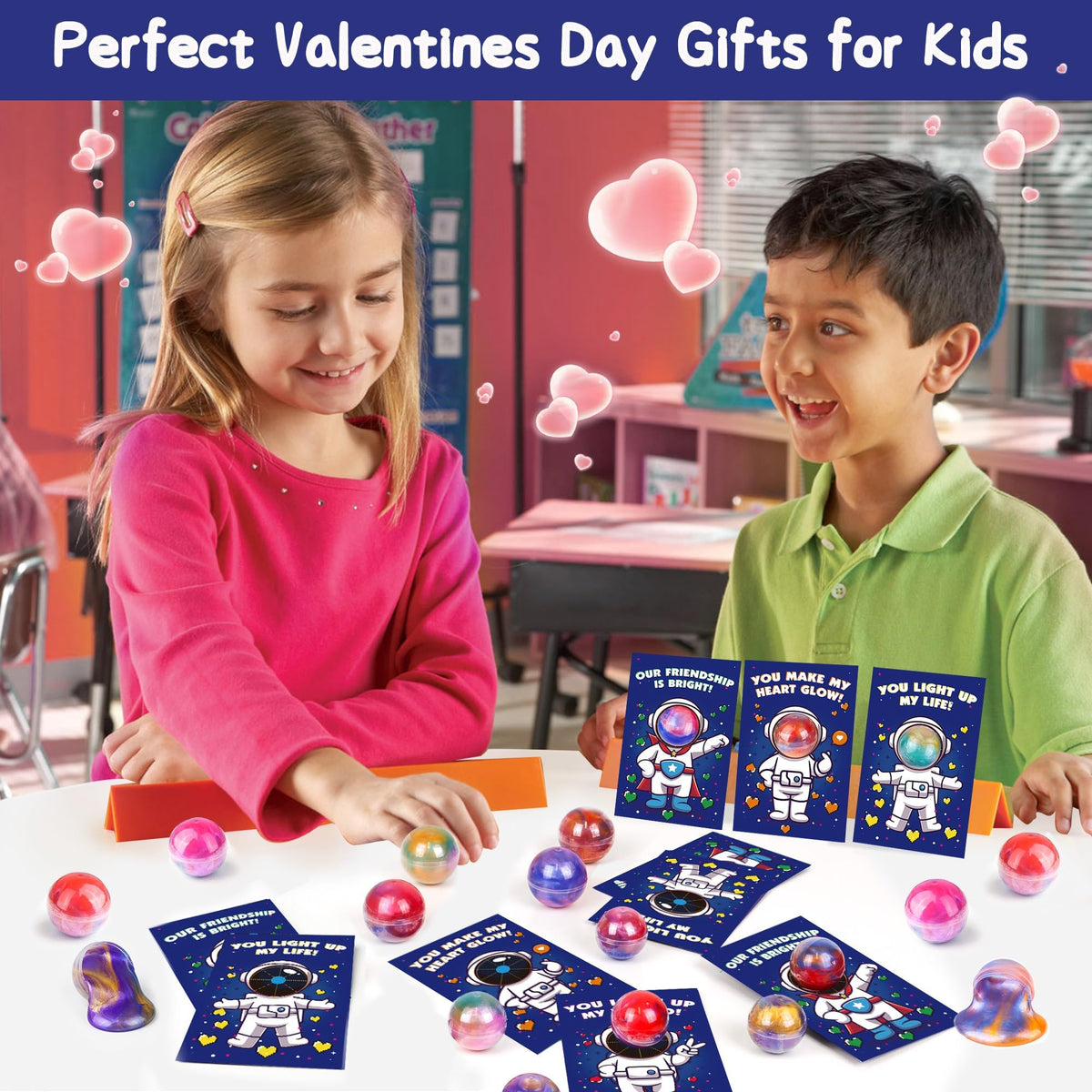 REGTEB 28-Pack Valentines Day Cards with Galaxy Slime for Kids – Classroom Valentines & Party Favors