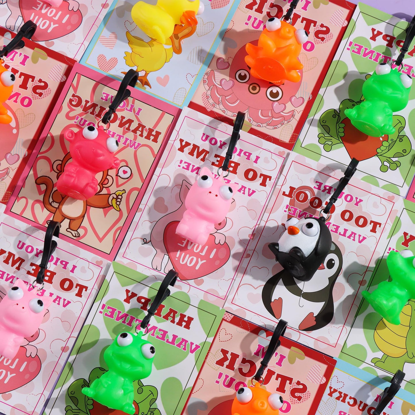 REGTEB 28-Pack Kids Valentines Day Cards with Animal Popping Eyes Keychains