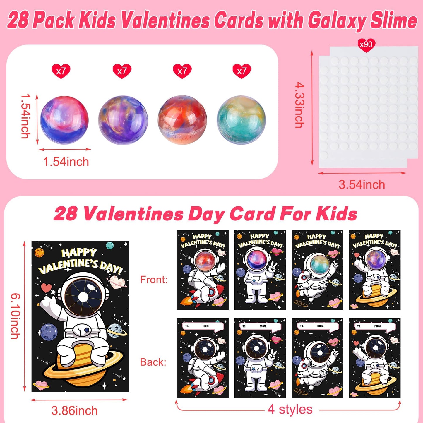 REGTEB 28-Pack Galaxy Slime Ball Valentines Cards for Kids – Classroom Gifts & Party Favors