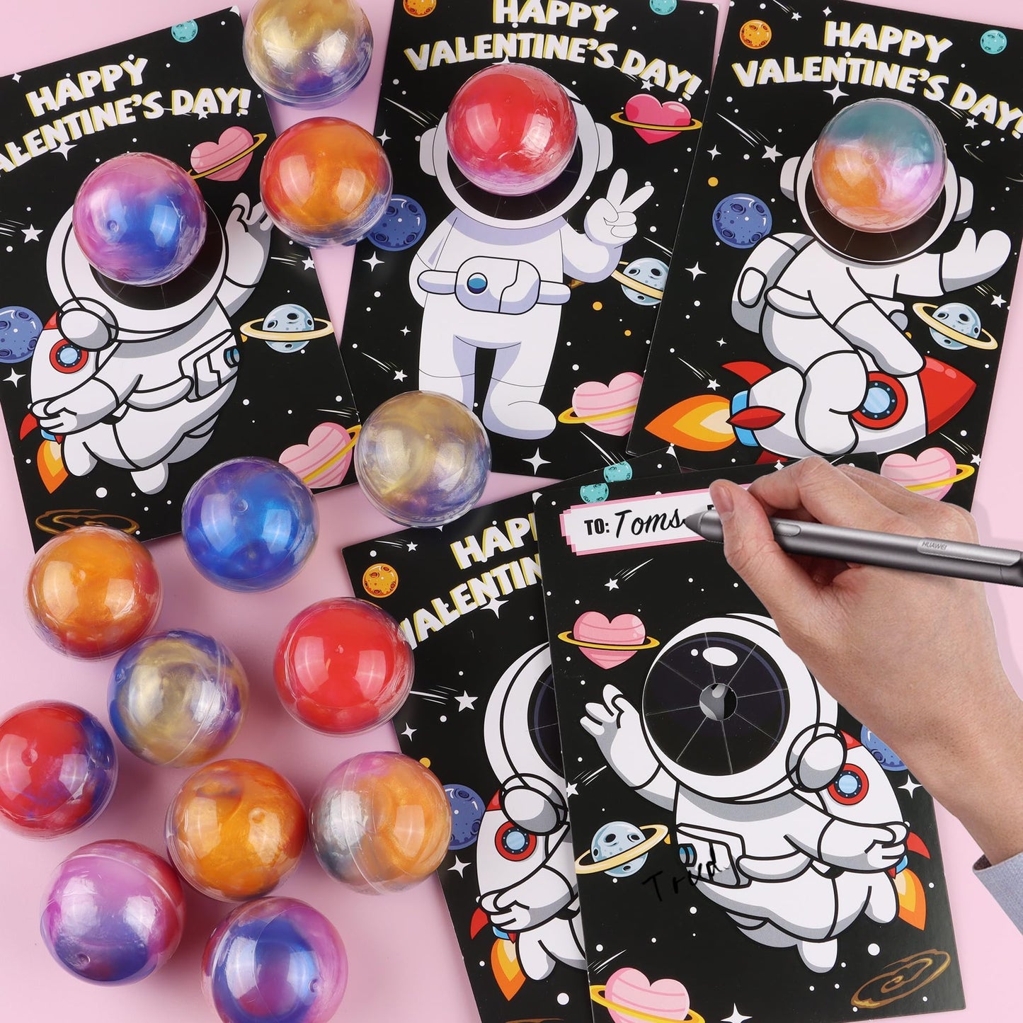 REGTEB 28-Pack Galaxy Slime Ball Valentines Cards for Kids – Classroom Gifts & Party Favors