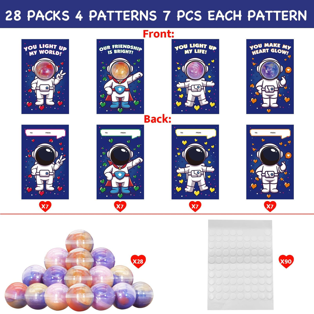 REGTEB 28-Pack Valentines Day Cards with Galaxy Slime for Kids – Classroom Valentines & Party Favors
