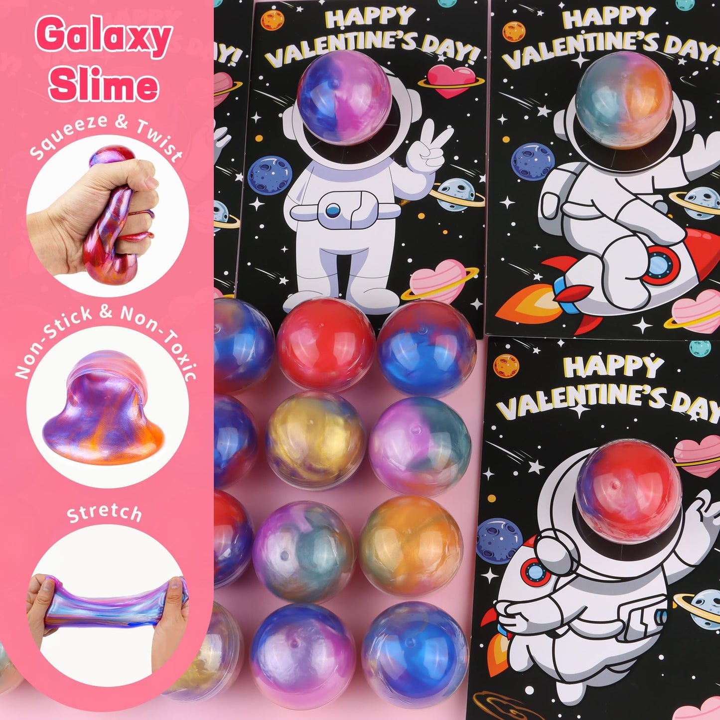 REGTEB 28-Pack Galaxy Slime Ball Valentines Cards for Kids – Classroom Gifts & Party Favors