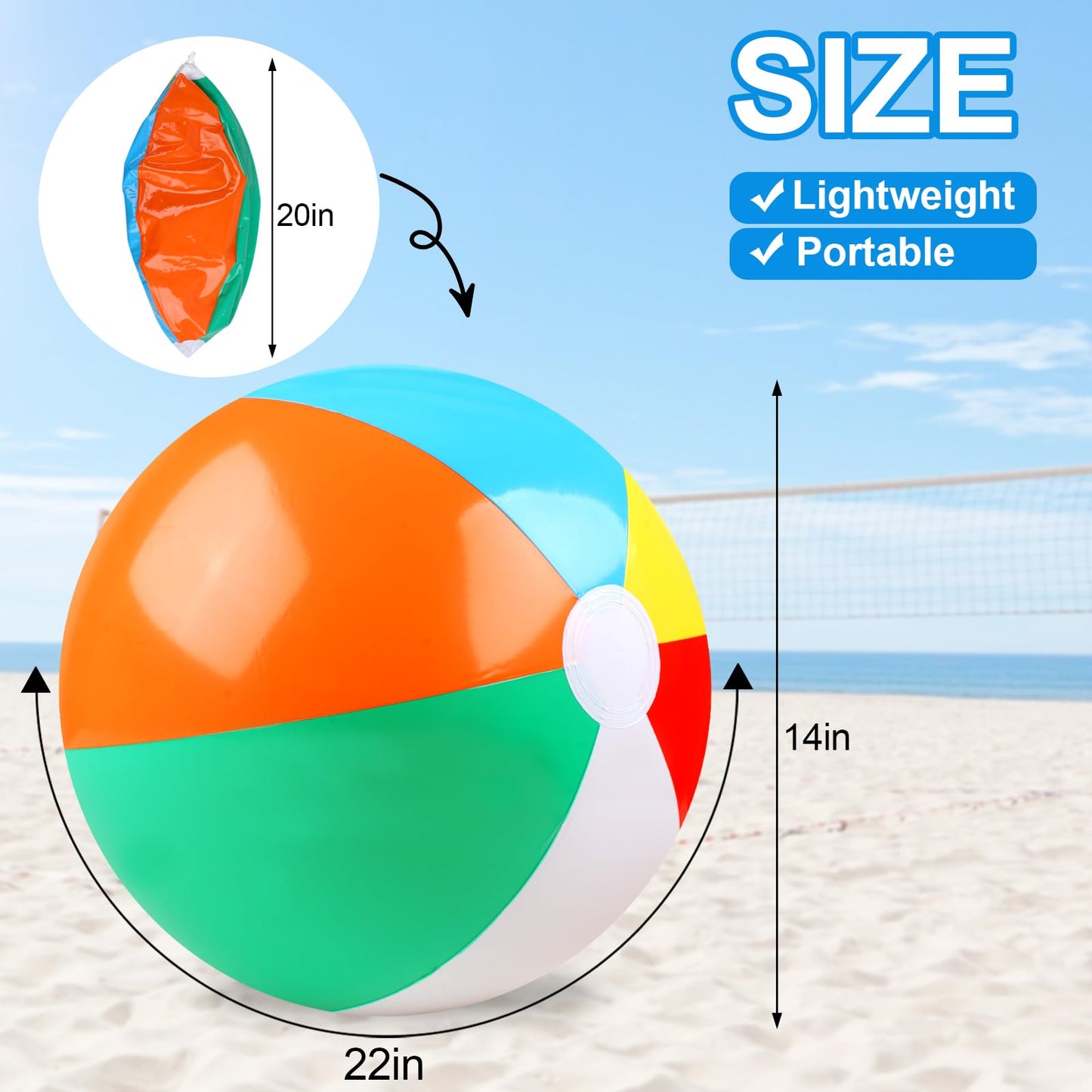 REGUICORP 2 Pack Beach Balls – 20 Inch Rainbow Inflatable Pool Toys for Summer Fun