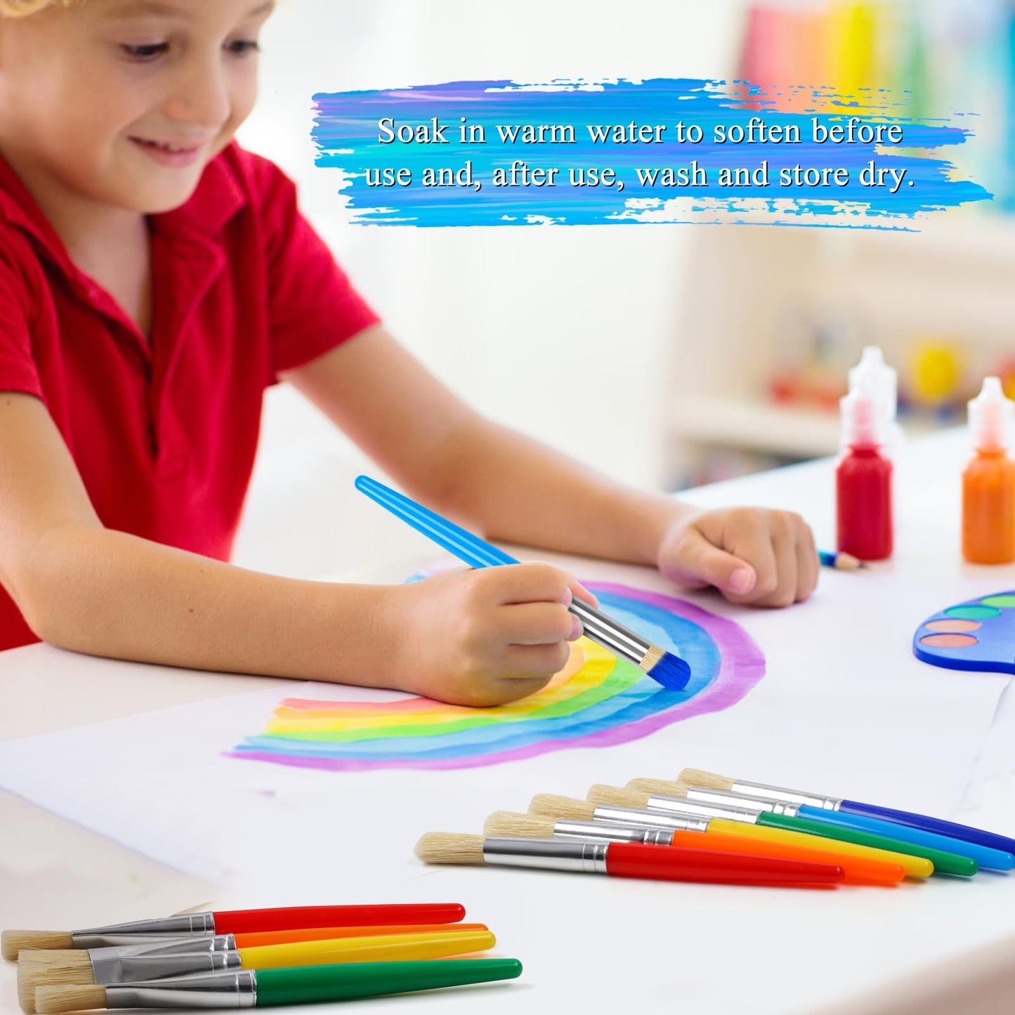 REGUICORP 14 Pcs Kids Paint Brushes Set – Round & Flat, Easy-Hold Handles, Washable