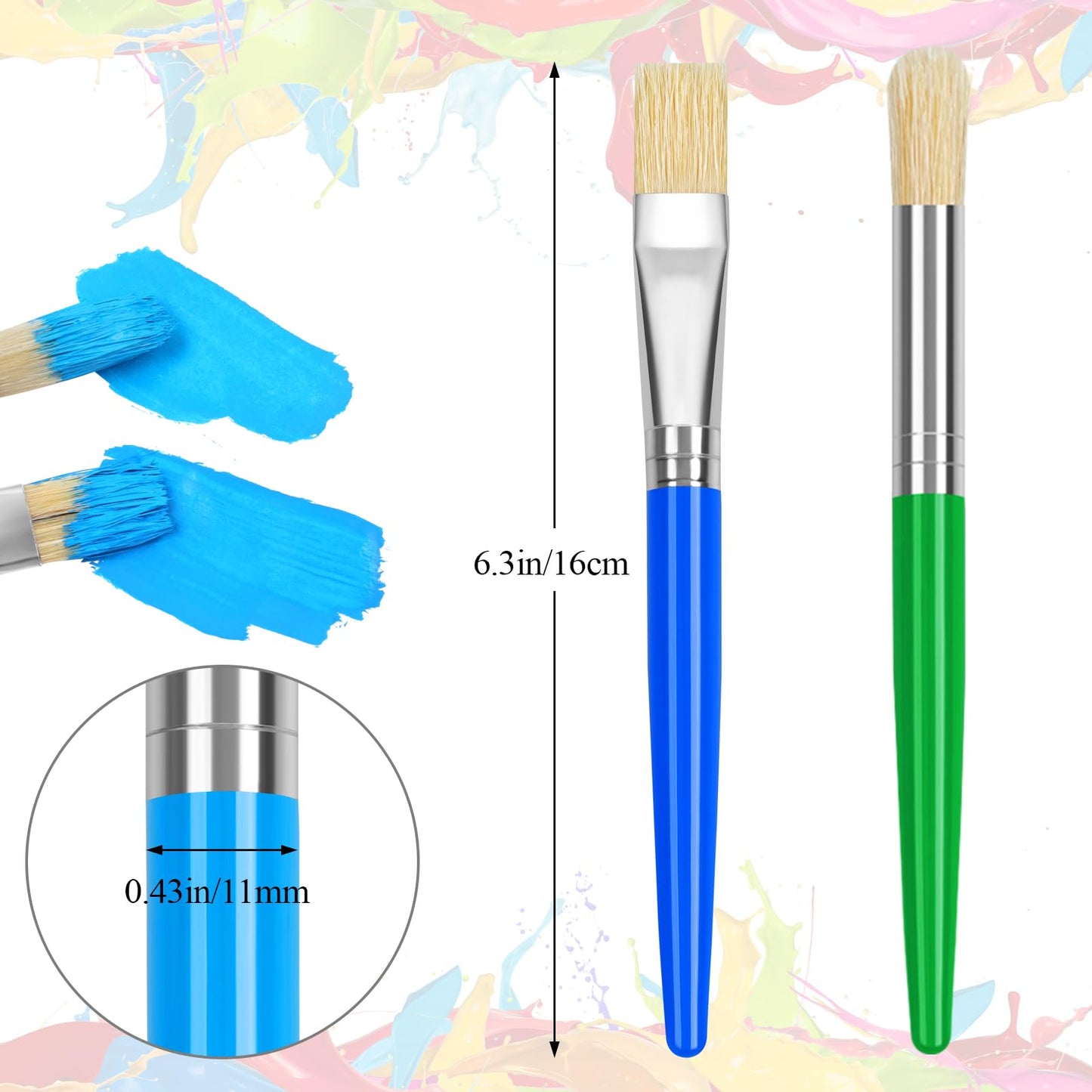 REGUICORP 14 Pcs Kids Paint Brushes Set – Round & Flat, Easy-Hold Handles, Washable