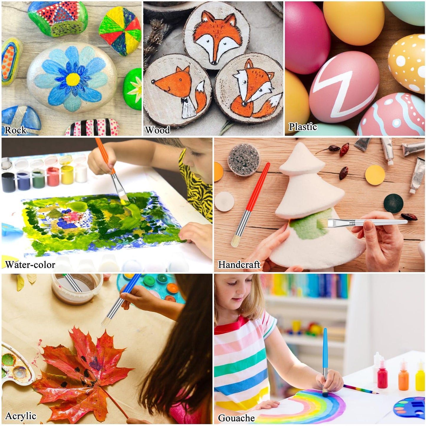 REGUICORP 14 Pcs Kids Paint Brushes Set – Round & Flat, Easy-Hold Handles, Washable