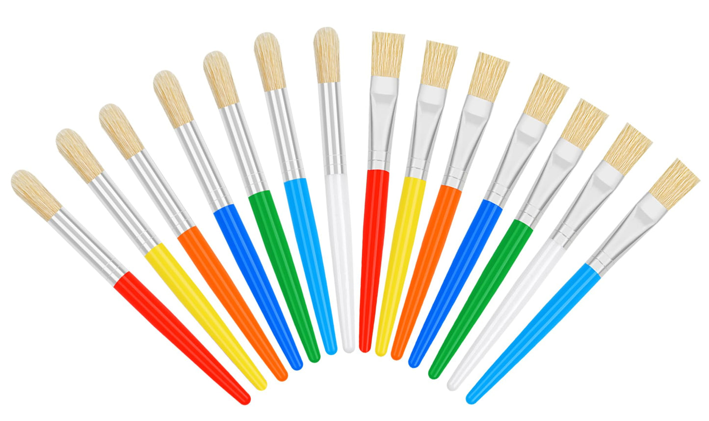REGUICORP 14 Pcs Kids Paint Brushes Set – Round & Flat, Easy-Hold Handles, Washable