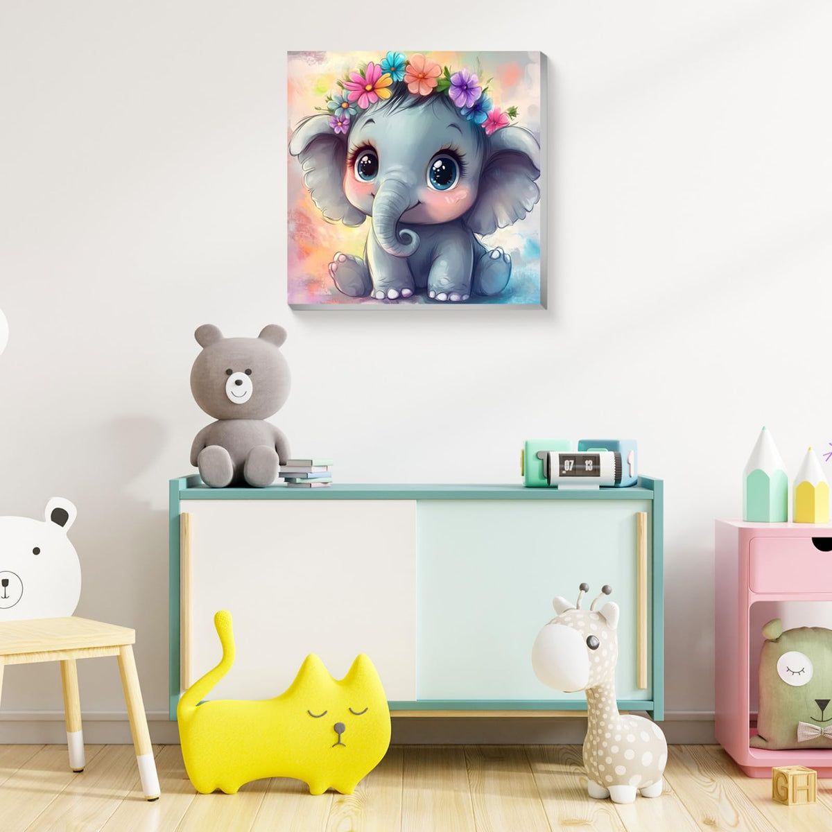 Reivworl Paint by Numbers Kit for Kids – Frame & Easel, Elephant, 8x8 in, Ages 6-12