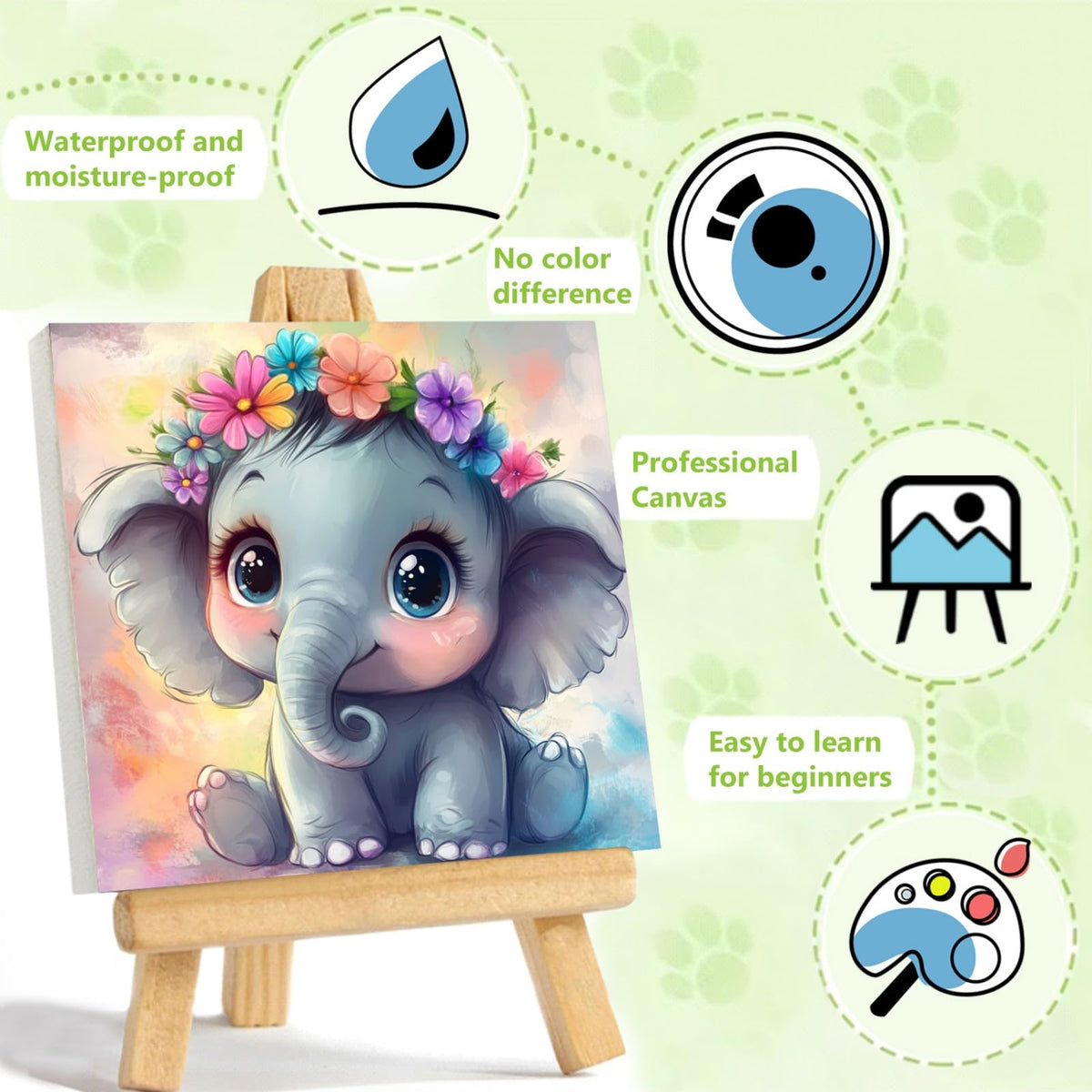 Reivworl Paint by Numbers Kit for Kids – Frame & Easel, Elephant, 8x8 in, Ages 6-12