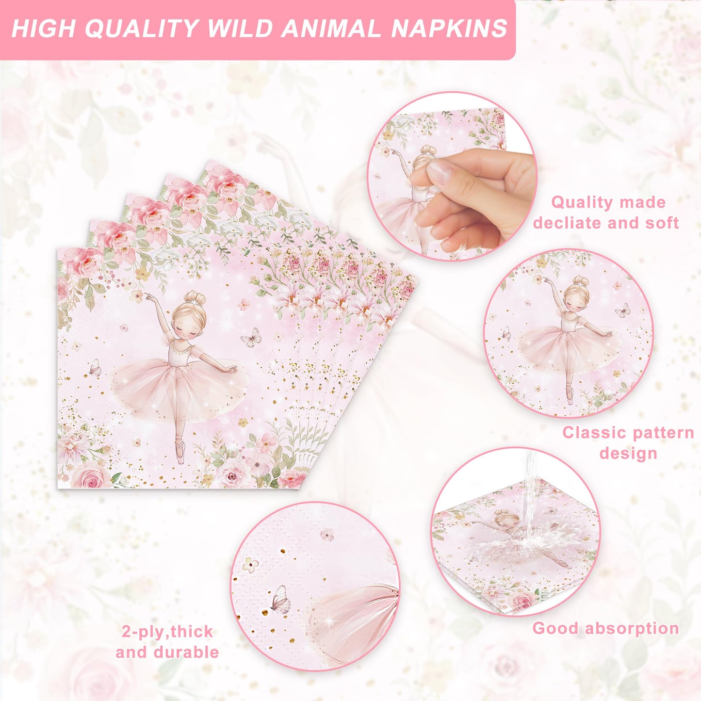 Rejoice Bunny 120PCS Ballerina Party Supplies for Girls – 20 Guests Dancing Theme Tableware