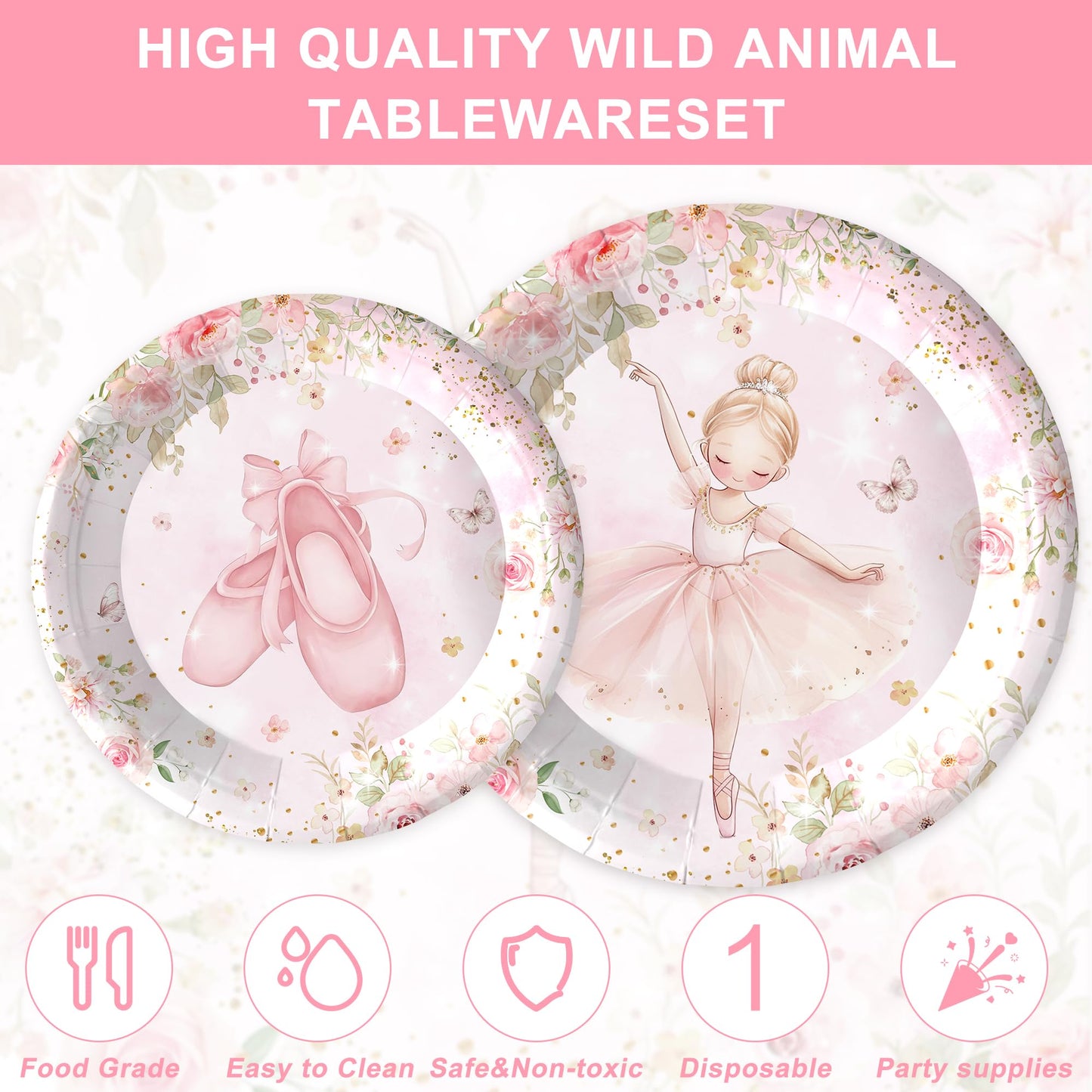 Rejoice Bunny 120PCS Ballerina Party Supplies for Girls – 20 Guests Dancing Theme Tableware