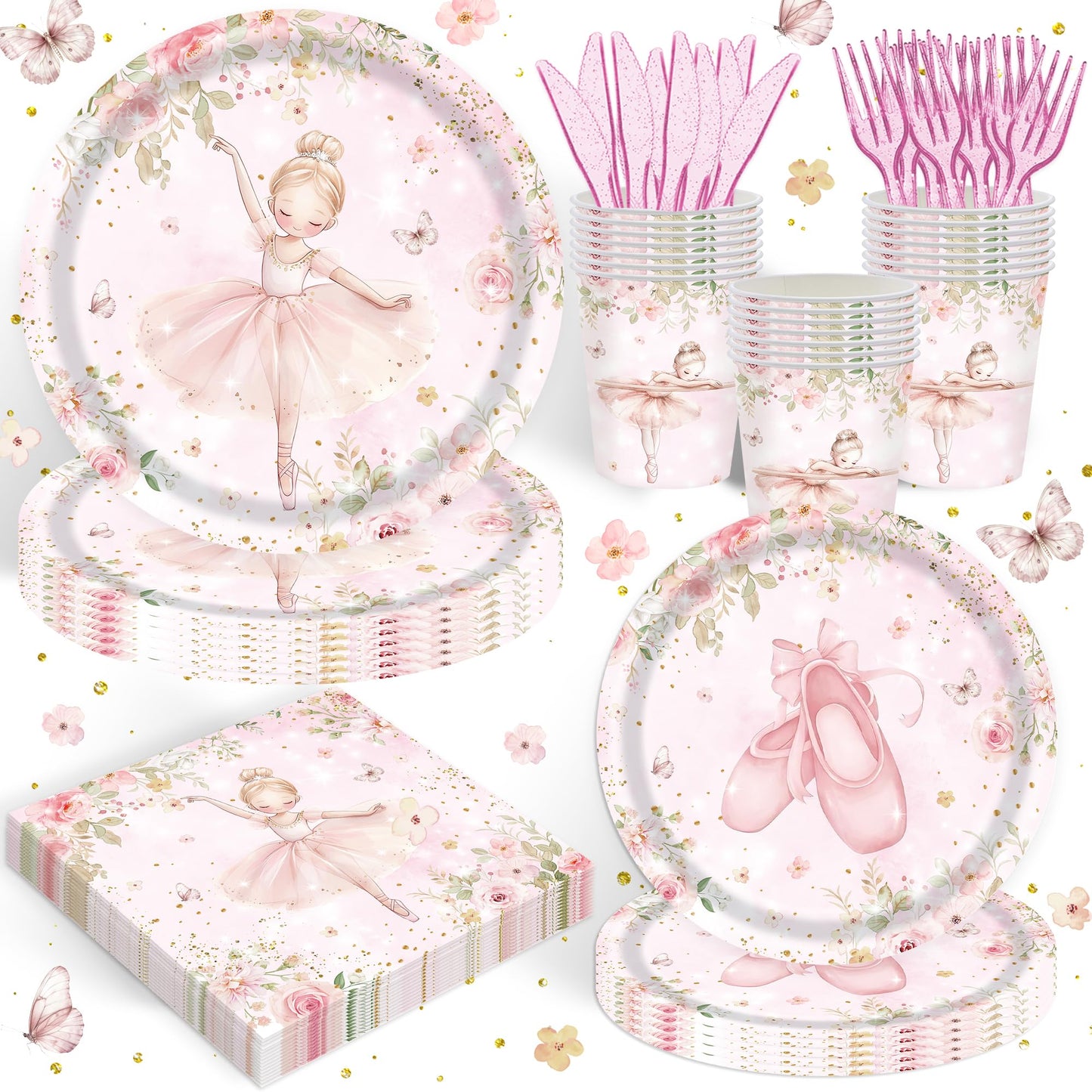 Rejoice Bunny 120PCS Ballerina Party Supplies for Girls – 20 Guests Dancing Theme Tableware