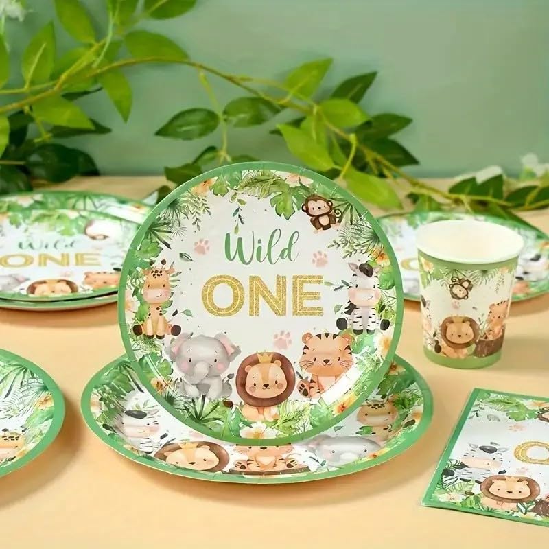 Rejoice Bunny 120PCS Jungle Safari Party Supplies for 20 Guests – Plates, Napkins, Cups & Cutlery