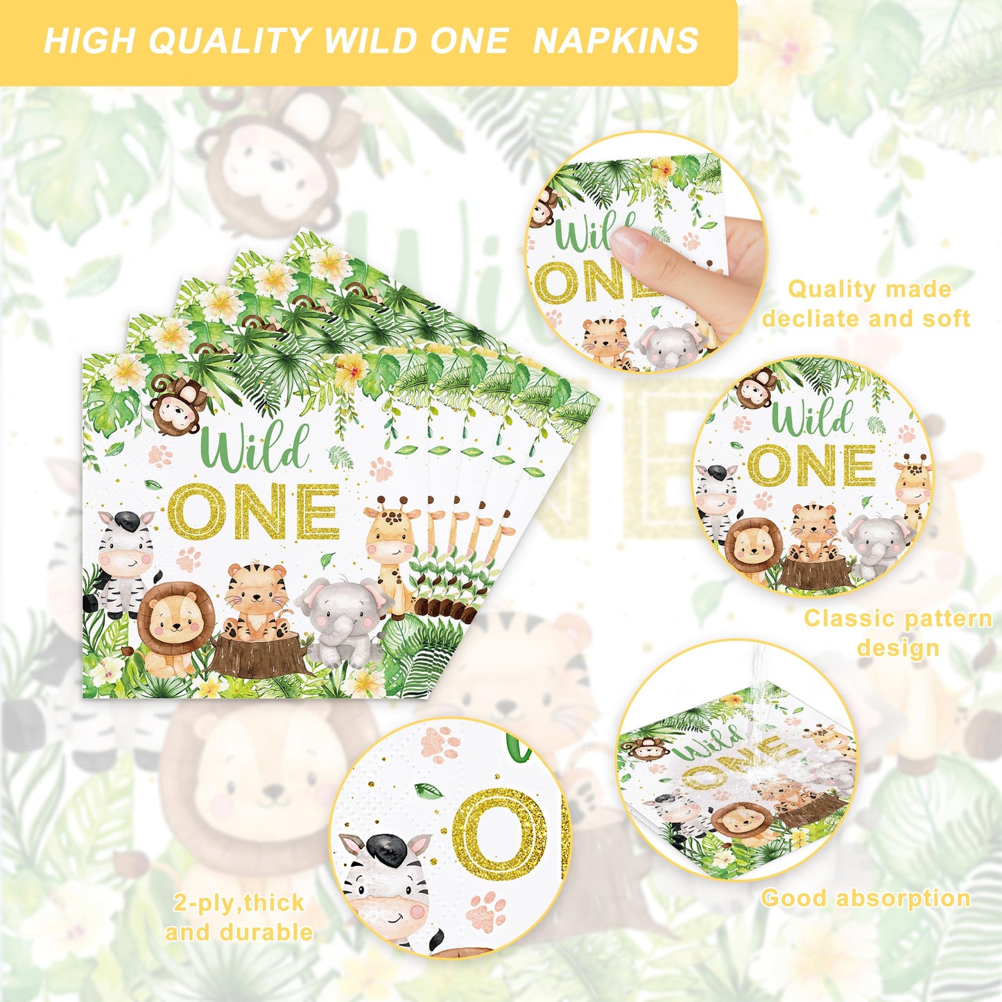 Rejoice Bunny 120PCS Jungle Safari Party Supplies for 20 Guests – Plates, Napkins, Cups & Cutlery