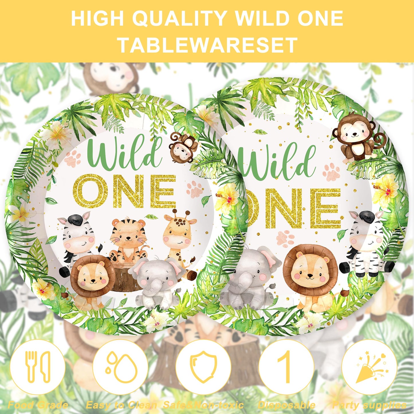 Rejoice Bunny 120PCS Jungle Safari Party Supplies for 20 Guests – Plates, Napkins, Cups & Cutlery