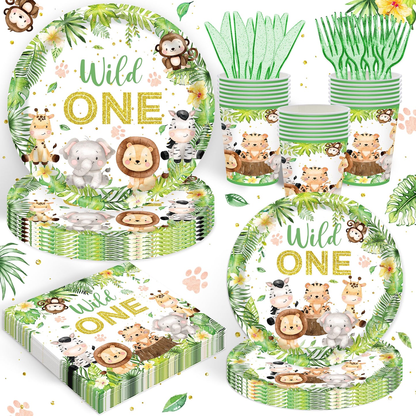 Rejoice Bunny 120PCS Jungle Safari Party Supplies for 20 Guests – Plates, Napkins, Cups & Cutlery