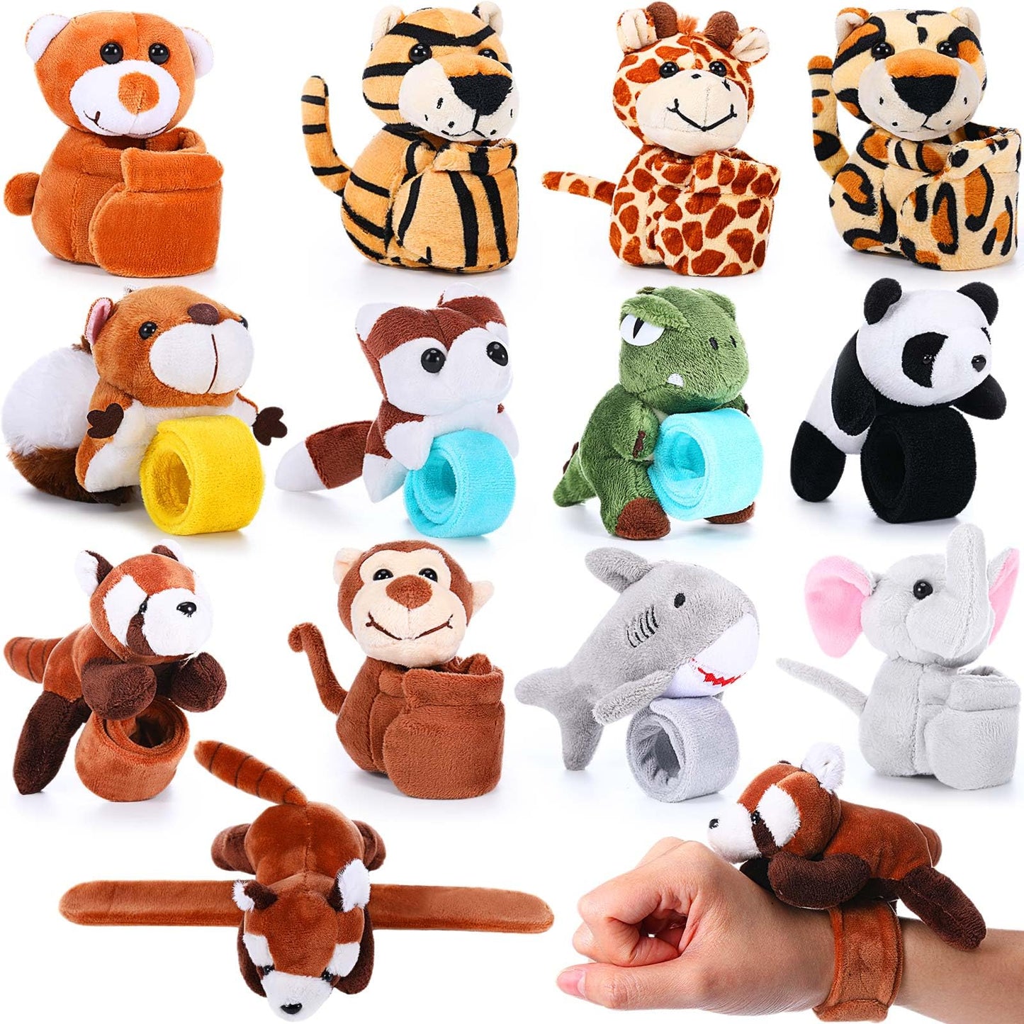 Relaxgiant 12 Pcs Plush Animal Slap Bracelets — Soft, Durable, Versatile Wrist Accessories for Kids