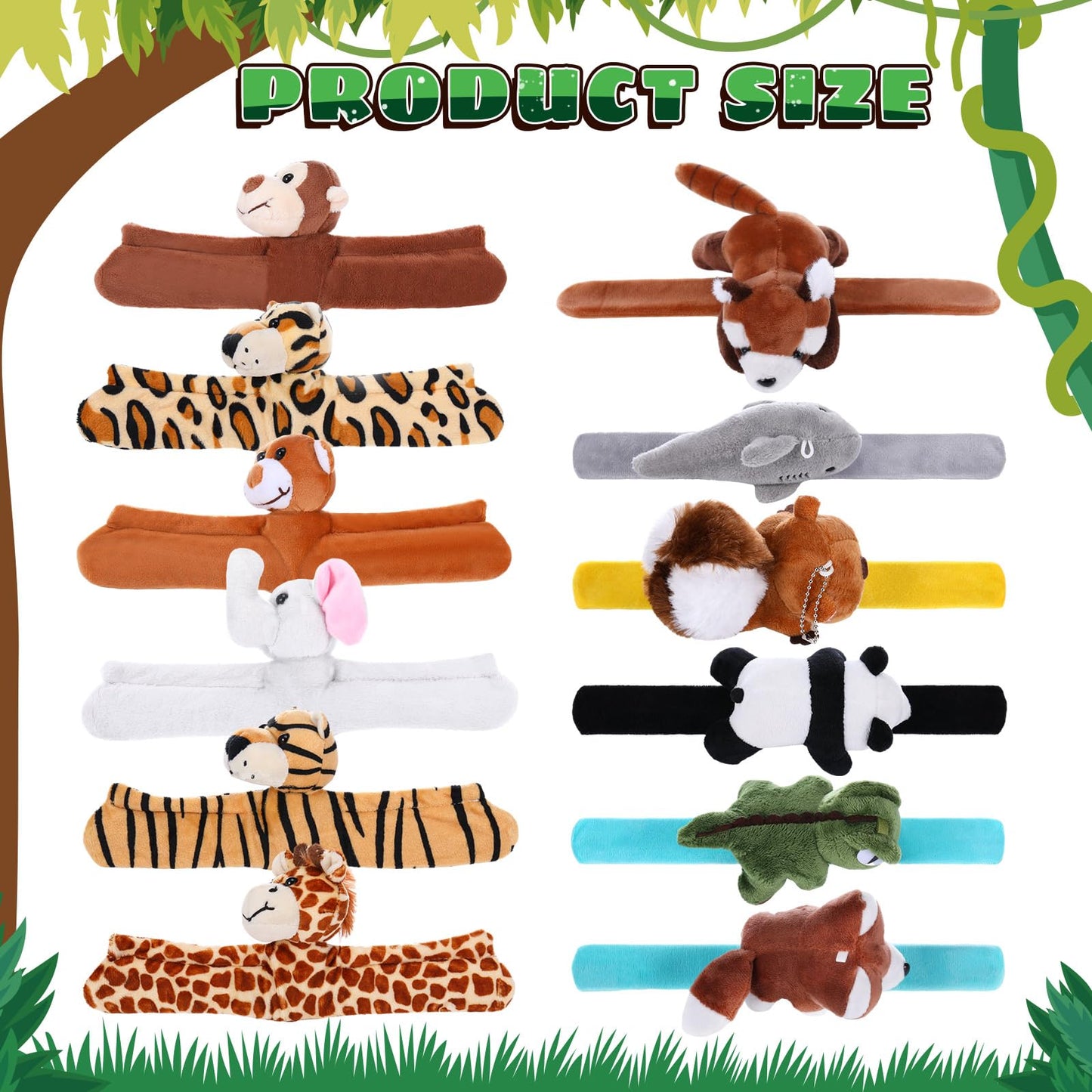 Relaxgiant 12 Pcs Plush Animal Slap Bracelets — Soft, Durable, Versatile Wrist Accessories for Kids
