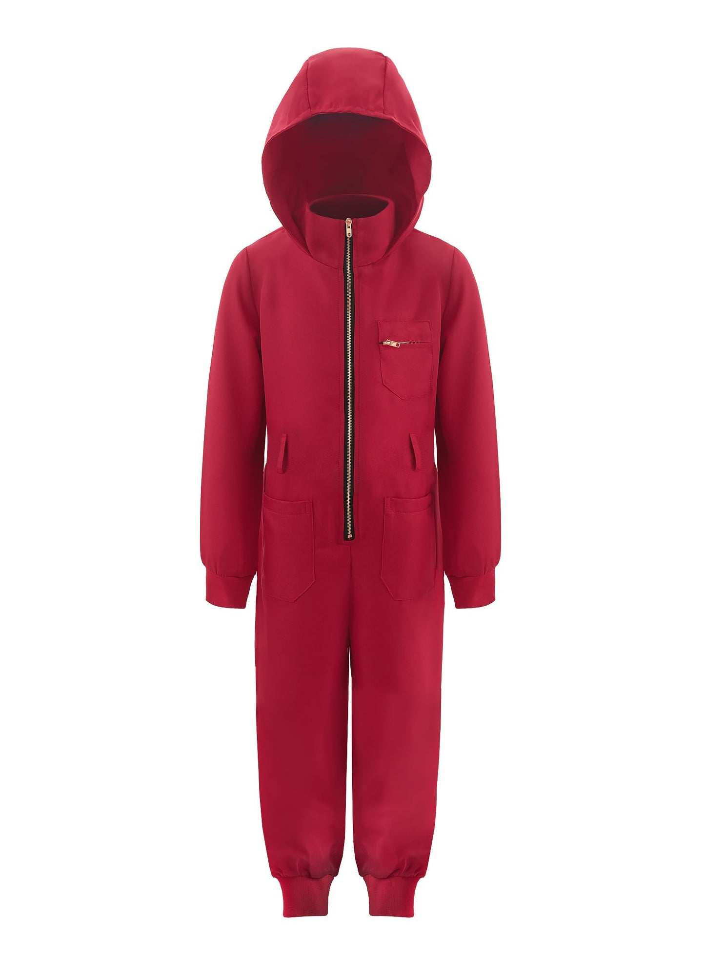 ReliBeauty Red Jumpsuit Kids Costume - Polyester, Stand-Up Collar, Detachable Belt