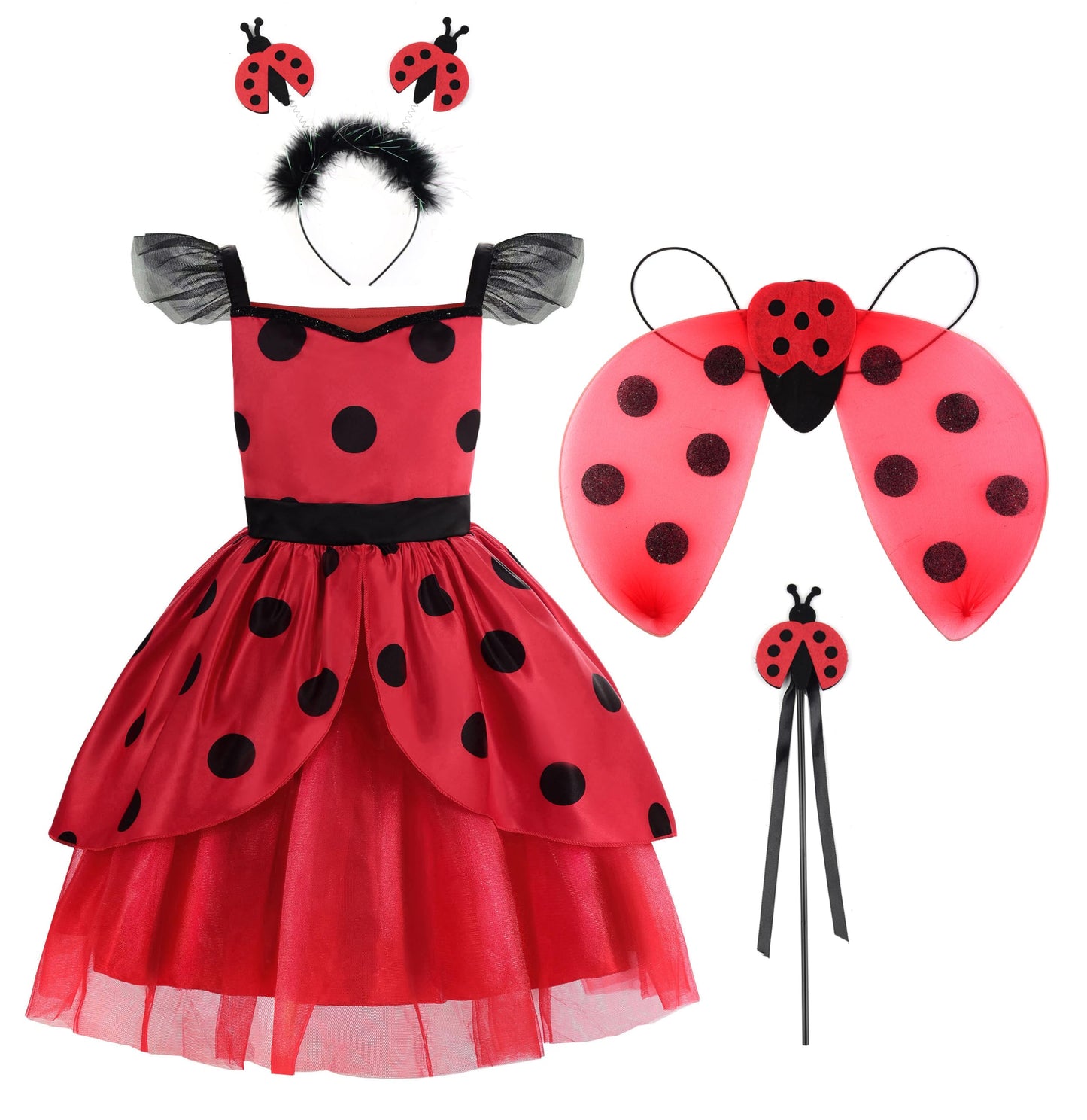 ReliParty Sleeveless Ladybird Dress for Girls – Costume Dress Up (Size 110)