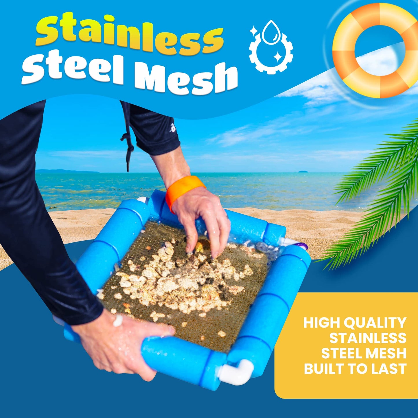 RELODECOR Beachcombing Shark Tooth Sifter – Lightweight Sand Sifter with Wrist Strap for Easy Beach Treasure Hunting