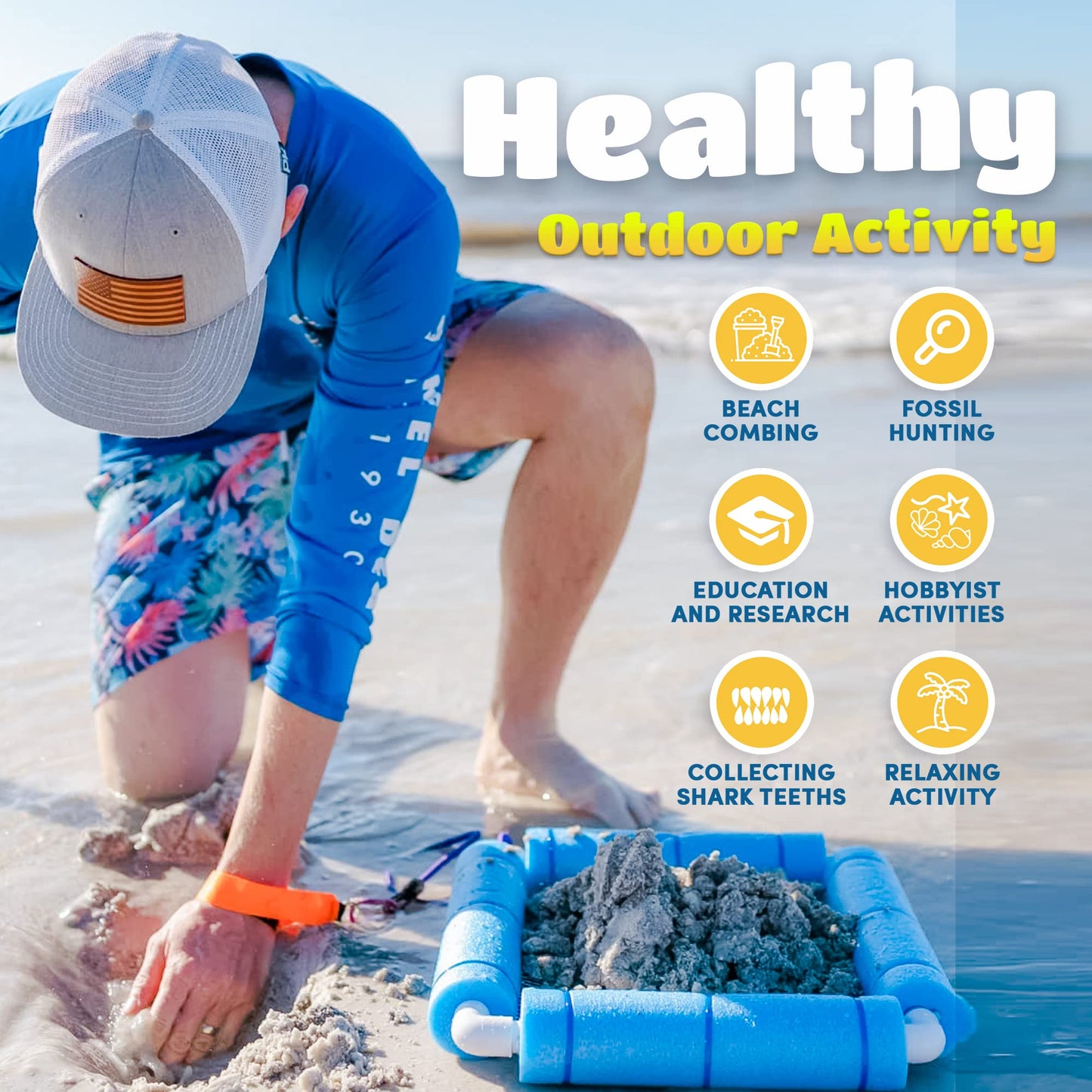RELODECOR Beachcombing Shark Tooth Sifter – Lightweight Sand Sifter with Wrist Strap for Easy Beach Treasure Hunting