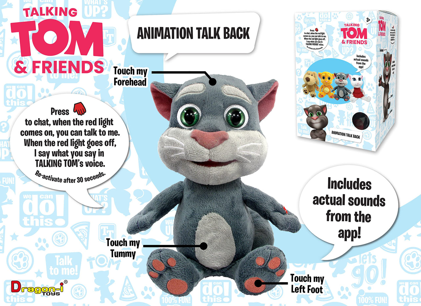 Relsy Talking Tom & Friends 12-Inch Interactive Plush – Talkback Toy that Repeats Your Voice & App Sound Effects