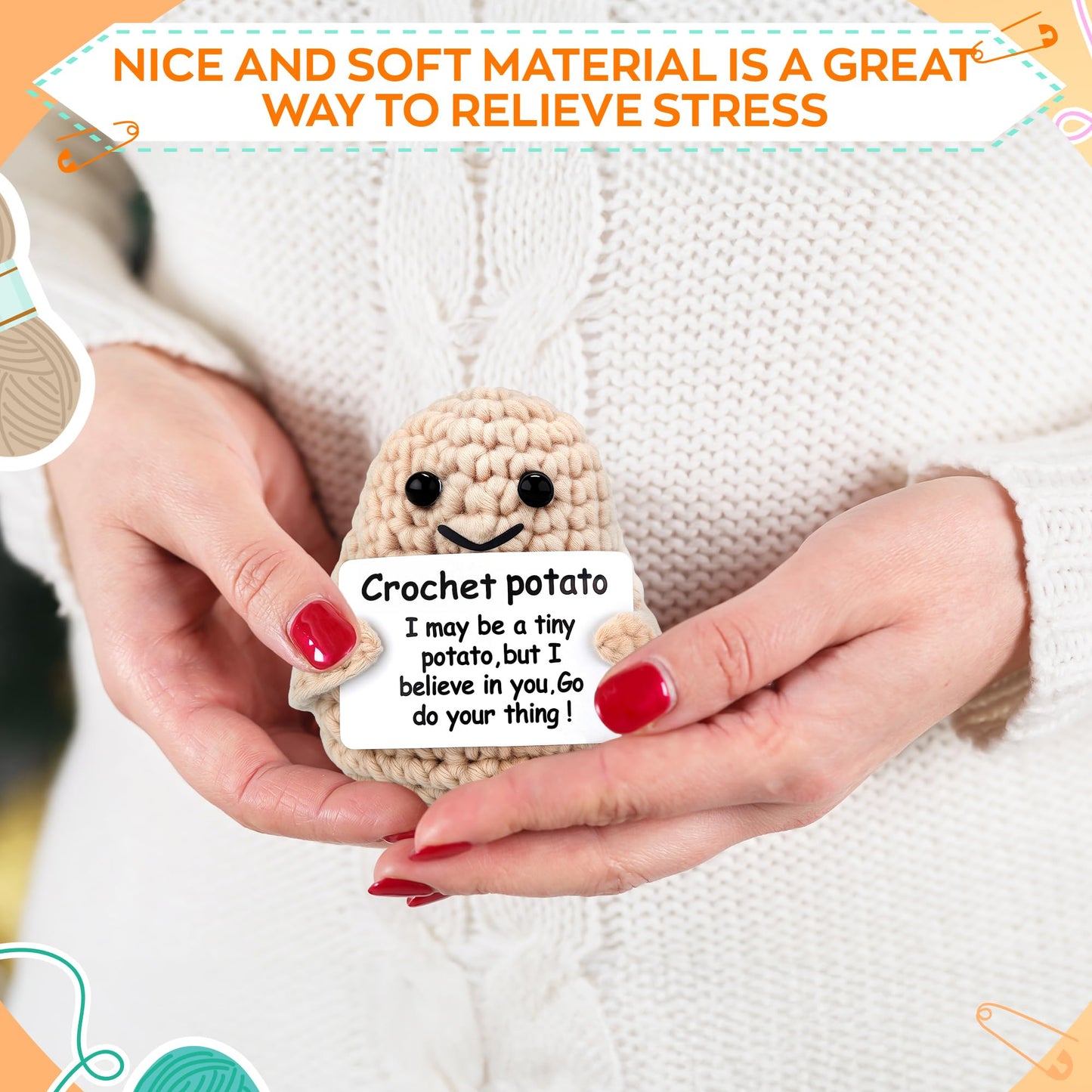 Reluen Crochet Potato Plush with Encouragement Card | Desk Decor & Easter Gift
