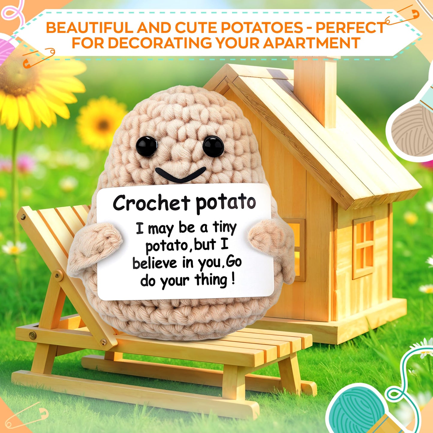 Reluen Crochet Potato Plush with Encouragement Card | Desk Decor & Easter Gift
