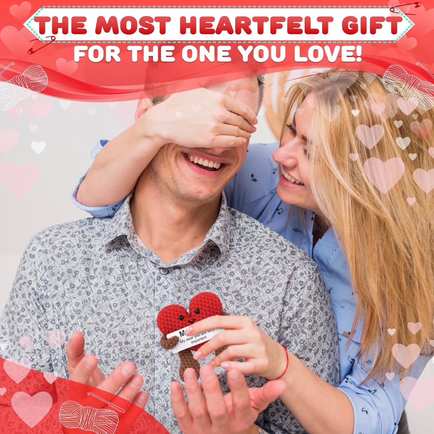 Reluen Heart Plush - Valentines Day Gift for Her or Him with Motivational Card | Crochet Heart Keepsake