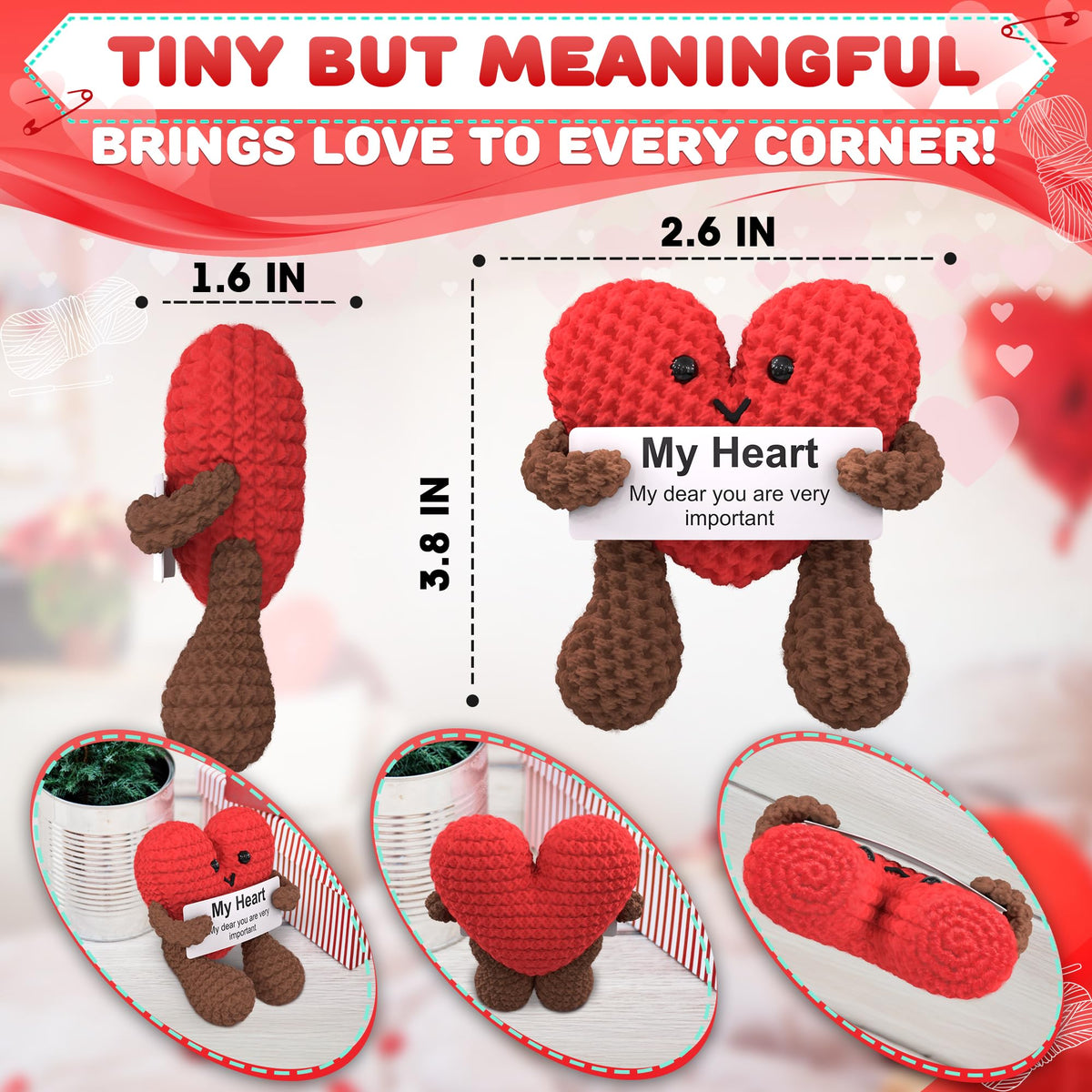 Reluen Heart Plush - Valentines Day Gift for Her or Him with Motivational Card | Crochet Heart Keepsake