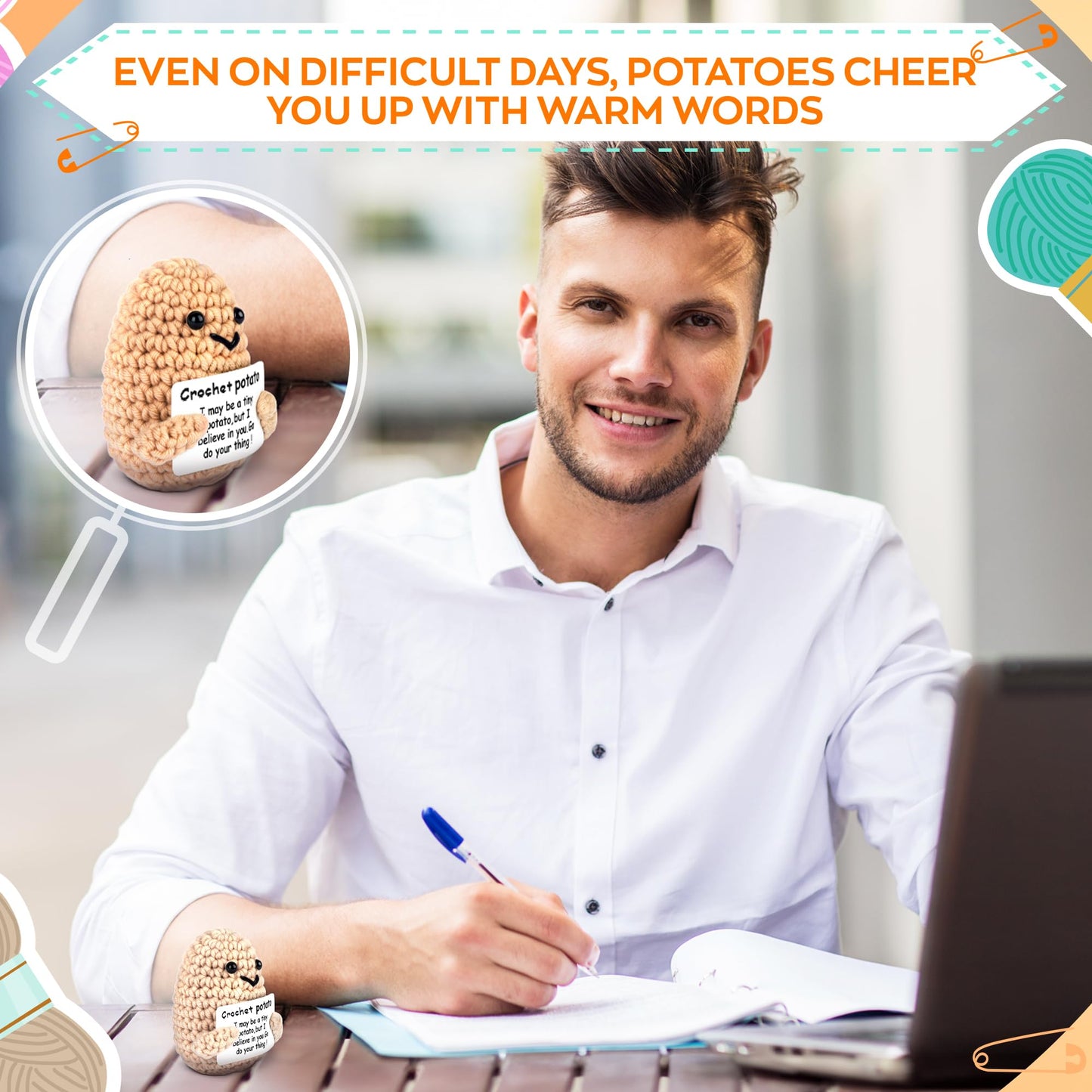 Reluen Crochet Potato Plush with Encouragement Card | Desk Decor & Easter Gift