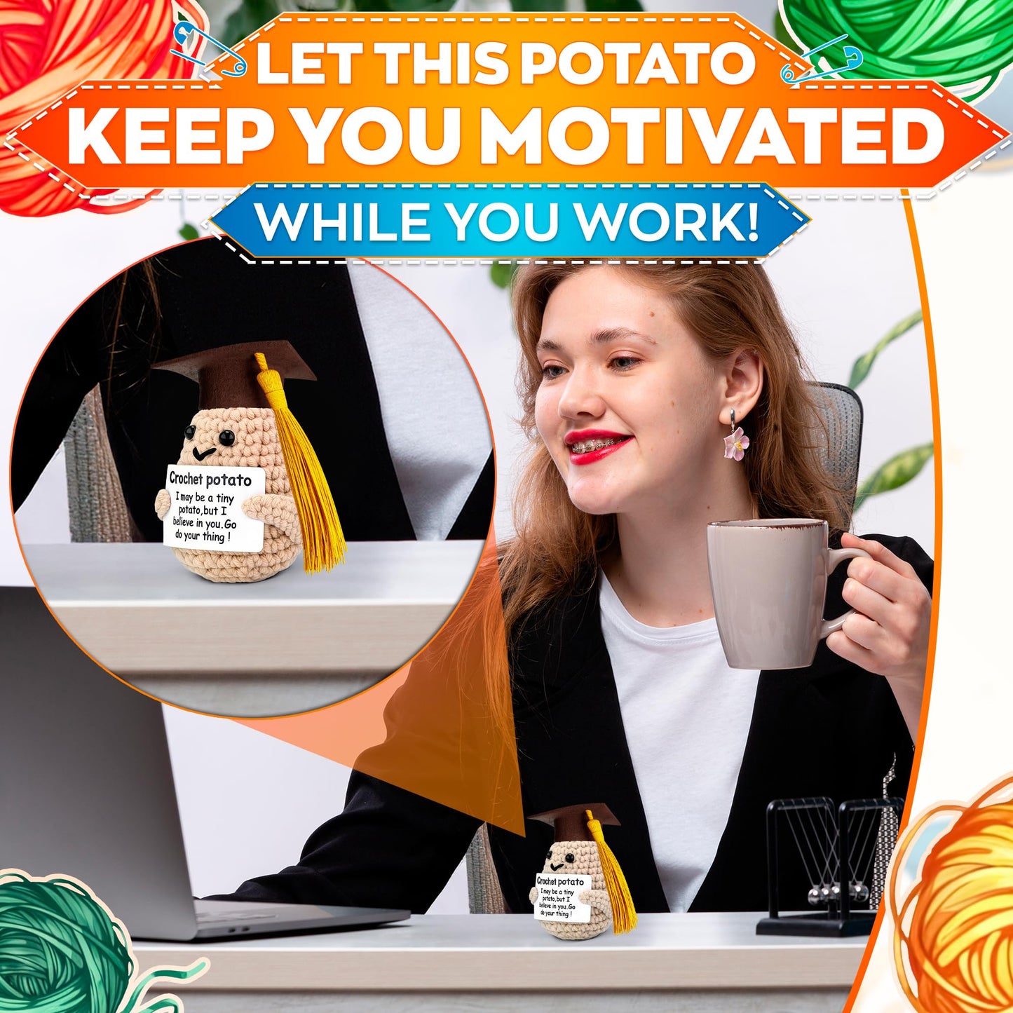 Reluen Potato Plush with Glasses – Funny Desk Gift for Women, Students, and Coworkers