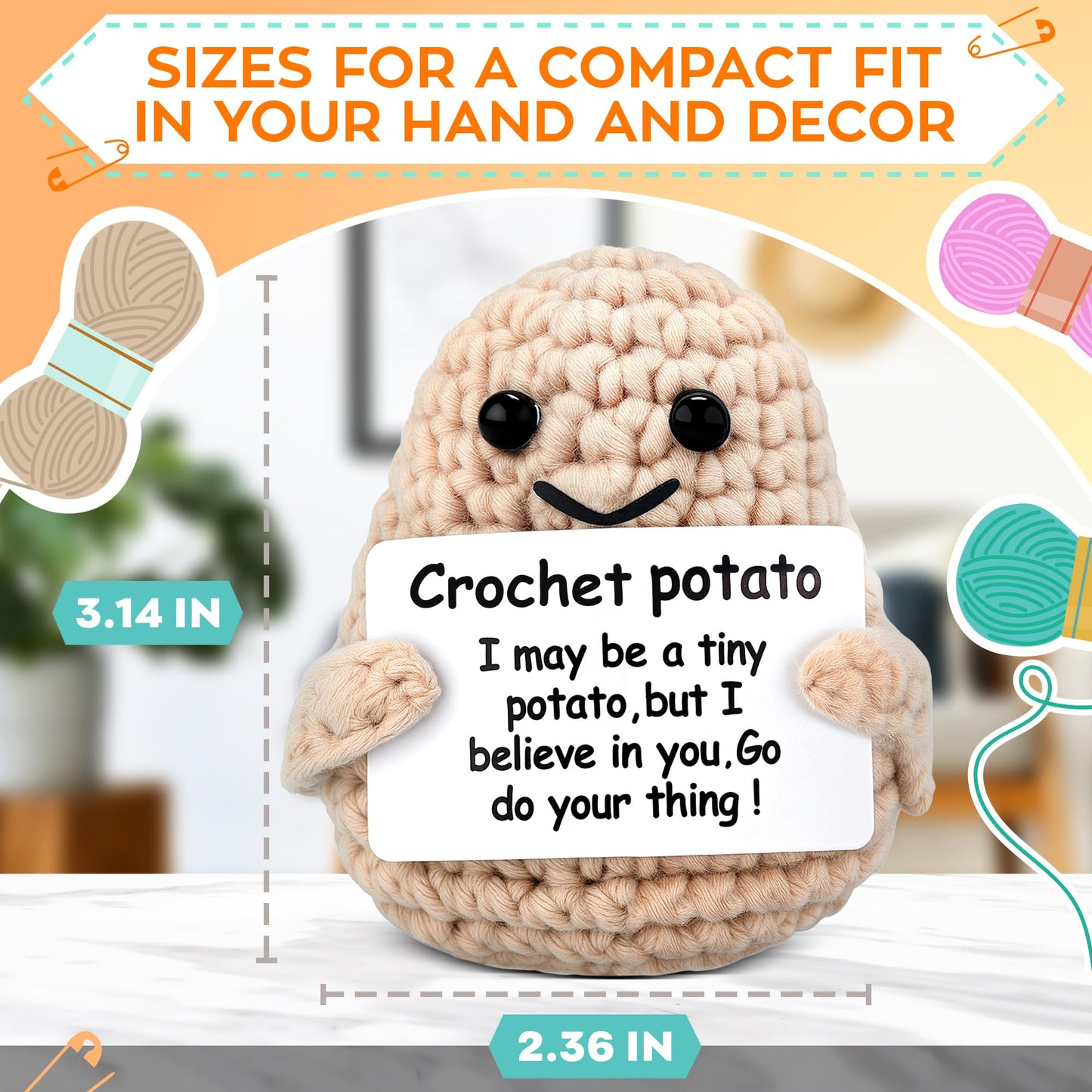 Reluen Crochet Potato Plush with Encouragement Card | Desk Decor & Easter Gift