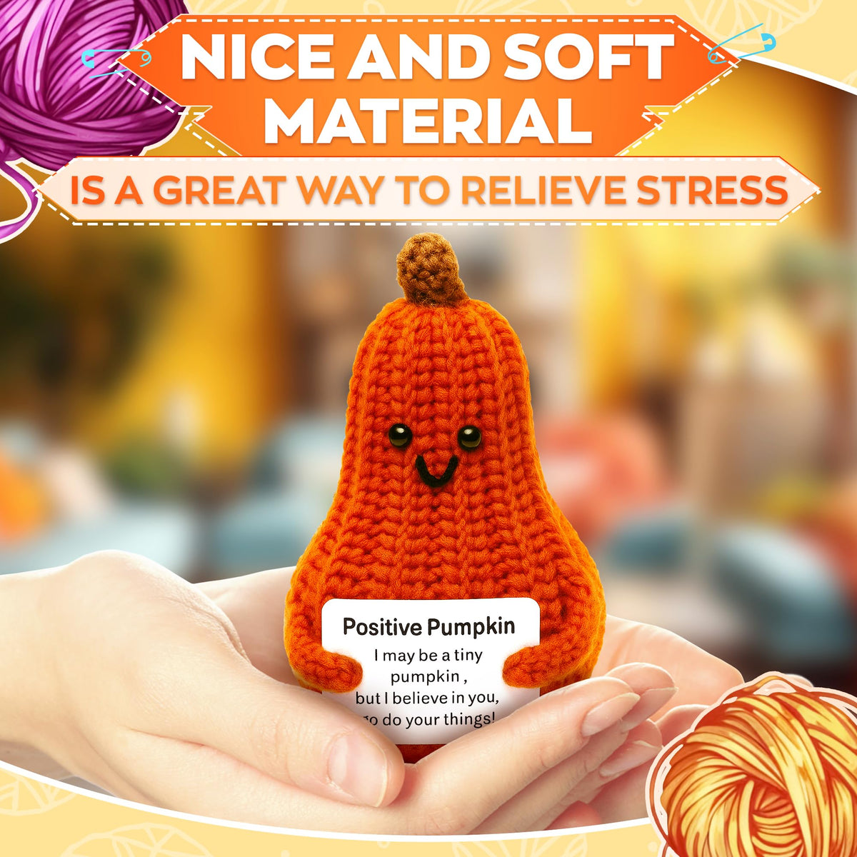 Reluen Soft Pumpkin Crochet Plush – 4.25x2.47 in Desk Decor & Pocket Comfort