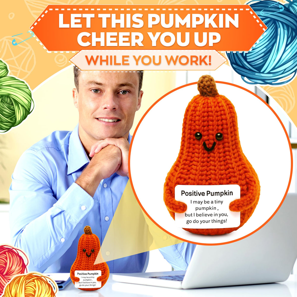 Reluen Soft Pumpkin Crochet Plush – 4.25x2.47 in Desk Decor & Pocket Comfort