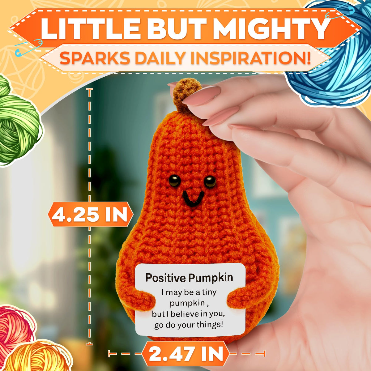 Reluen Soft Pumpkin Crochet Plush – 4.25x2.47 in Desk Decor & Pocket Comfort