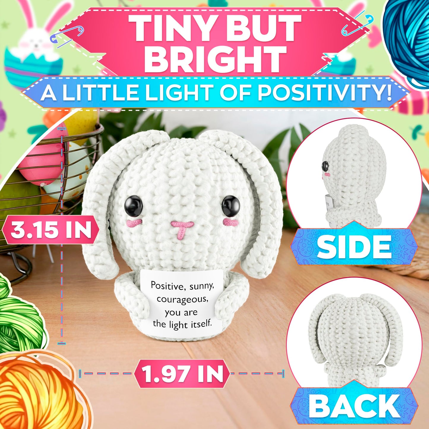 Reluen Support Bunny Stuffed Animal – Soft Crochet Plush, Desk Decor & Pocket Companion