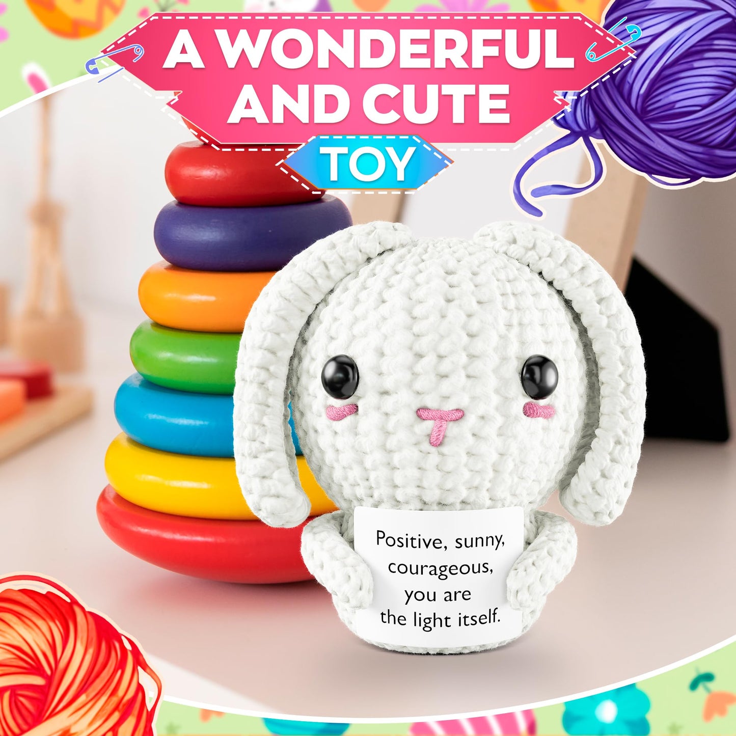 Reluen Support Bunny Stuffed Animal – Soft Crochet Plush, Desk Decor & Pocket Companion