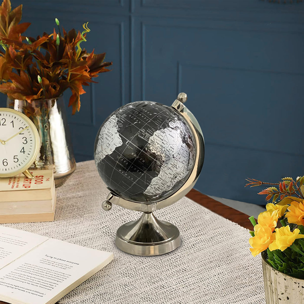 Rely+ 5-Inch Black Globe with Silver Stand – Decorative Desk Globe (NOT PLASTIC!)