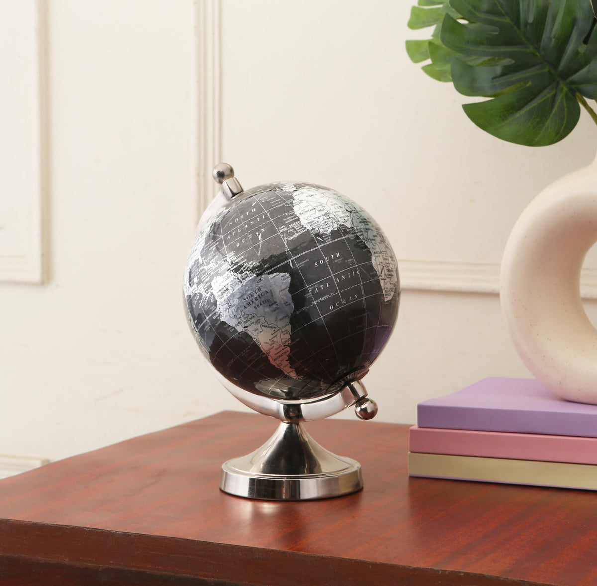 Rely+ 5-Inch Black Globe with Silver Stand – Decorative Desk Globe (NOT PLASTIC!)