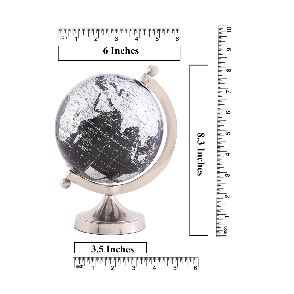 Rely+ 5-Inch Black Globe with Silver Stand – Decorative Desk Globe (NOT PLASTIC!)