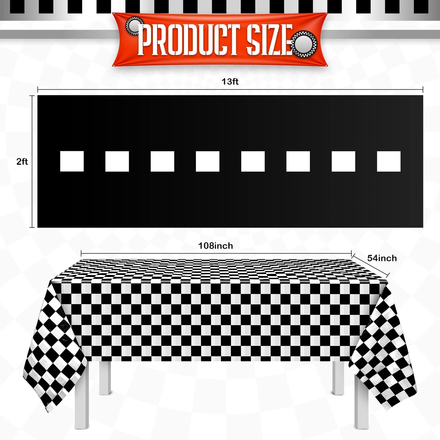 Remagr Race Car Theme Birthday Party Supplies – 24 Pcs Pack with Flags, Cones, Tire Tubes, Tablecloth & Runner