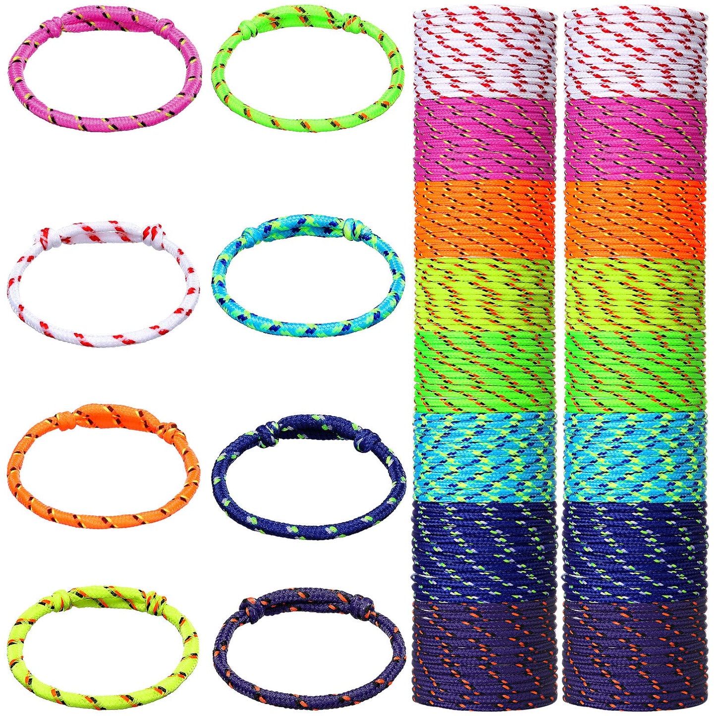 Remerry 168 Pcs Friendship Bracelets – Adjustable Neon Color Rope Bracelets Bulk for Parties