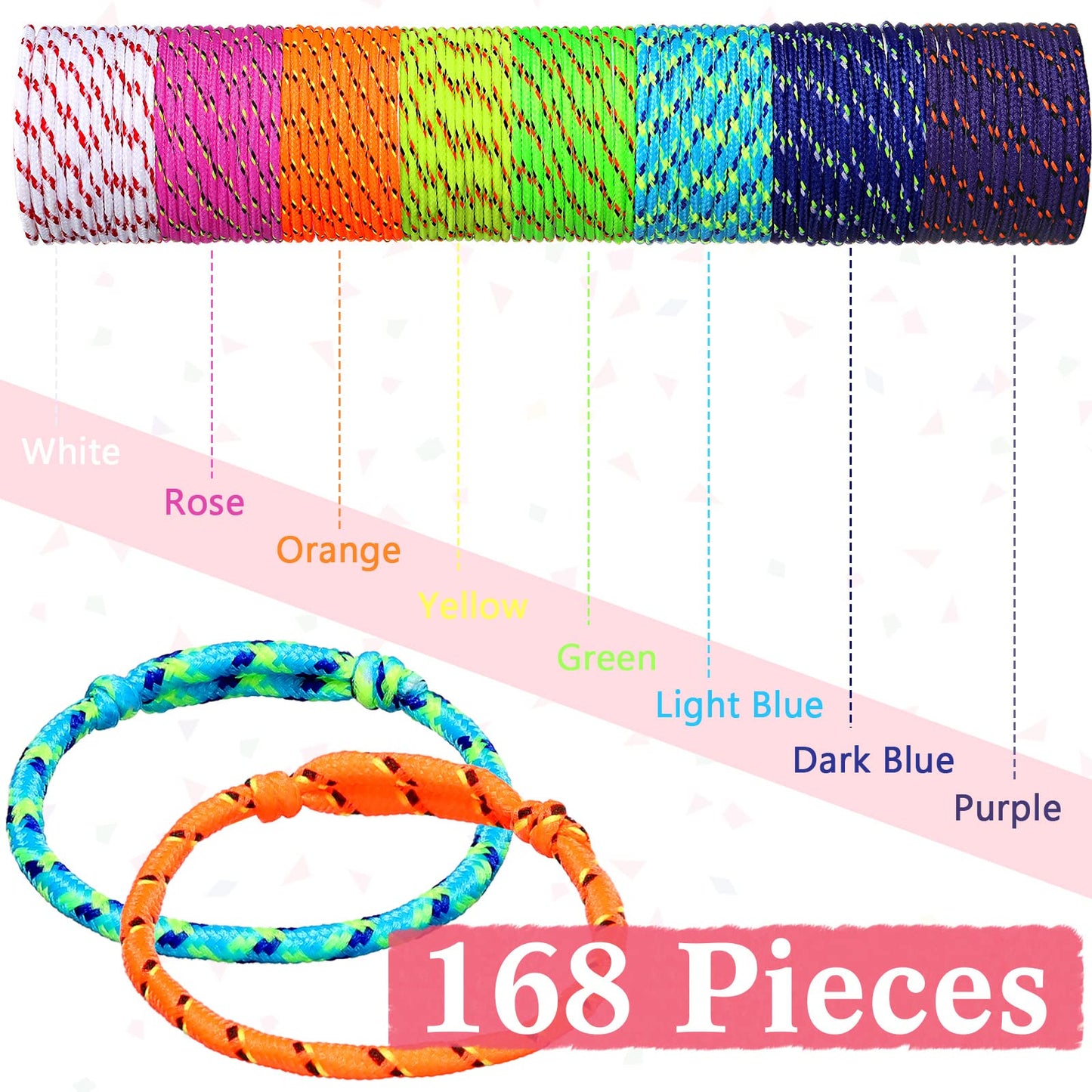 Remerry 168 Pcs Friendship Bracelets – Adjustable Neon Color Rope Bracelets Bulk for Parties