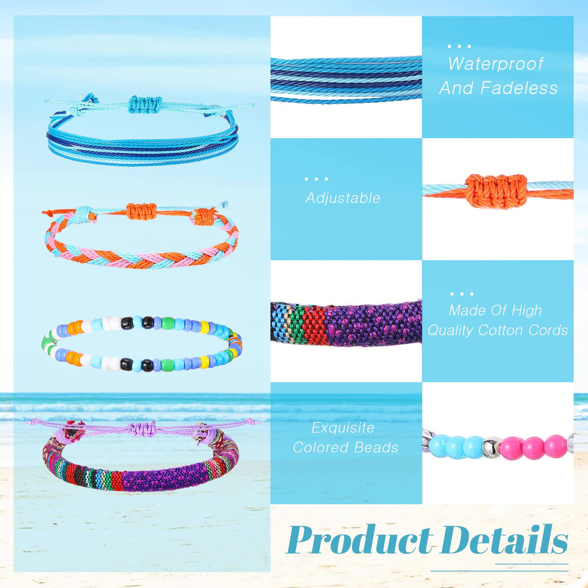 Remerry 48-Piece Handmade Friendship Bracelets – Adjustable Colorful Woven Beaded Set