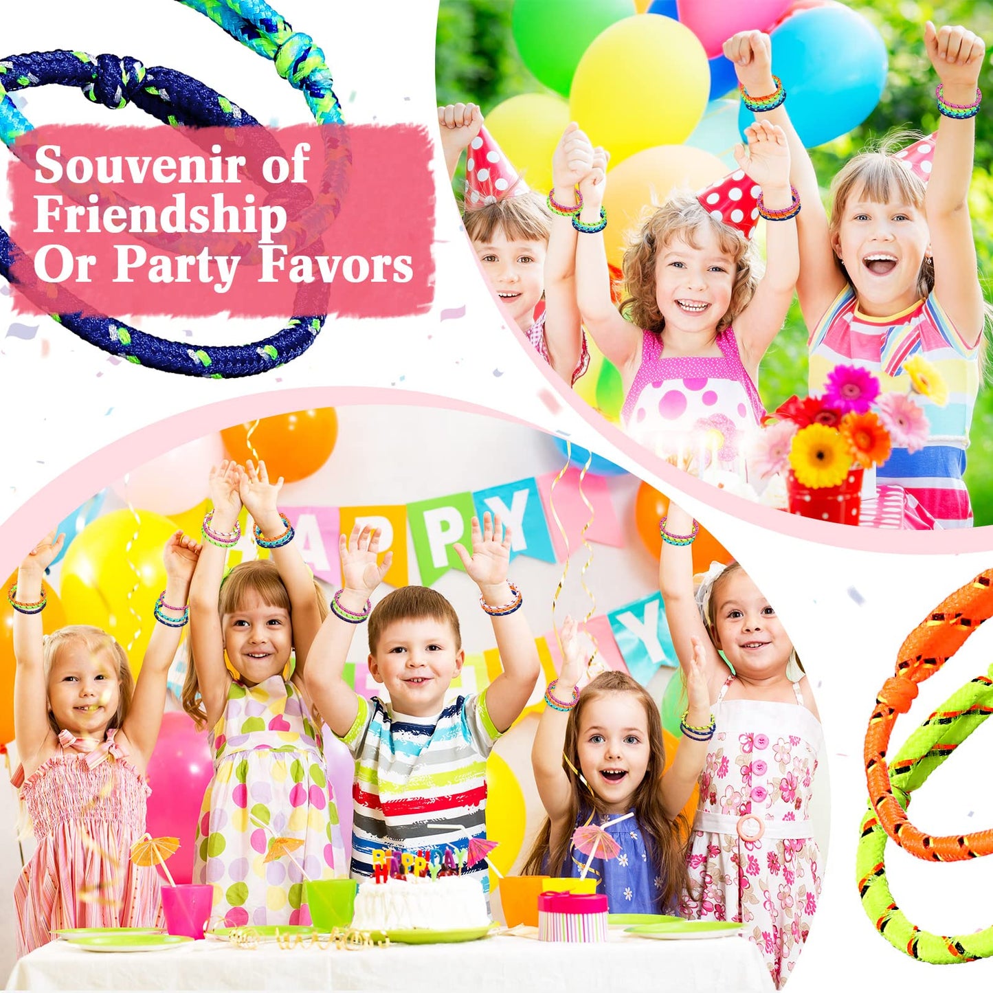 Remerry 168 Pcs Friendship Bracelets – Adjustable Neon Color Rope Bracelets Bulk for Parties