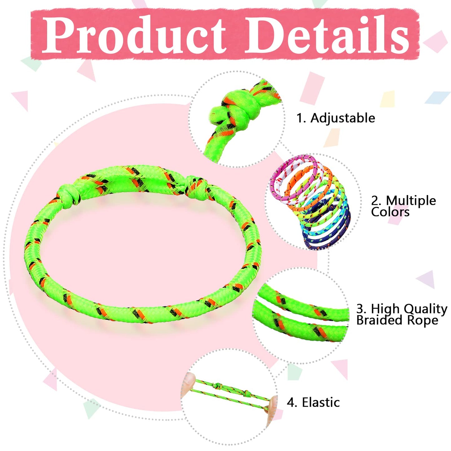 Remerry 168 Pcs Friendship Bracelets – Adjustable Neon Color Rope Bracelets Bulk for Parties