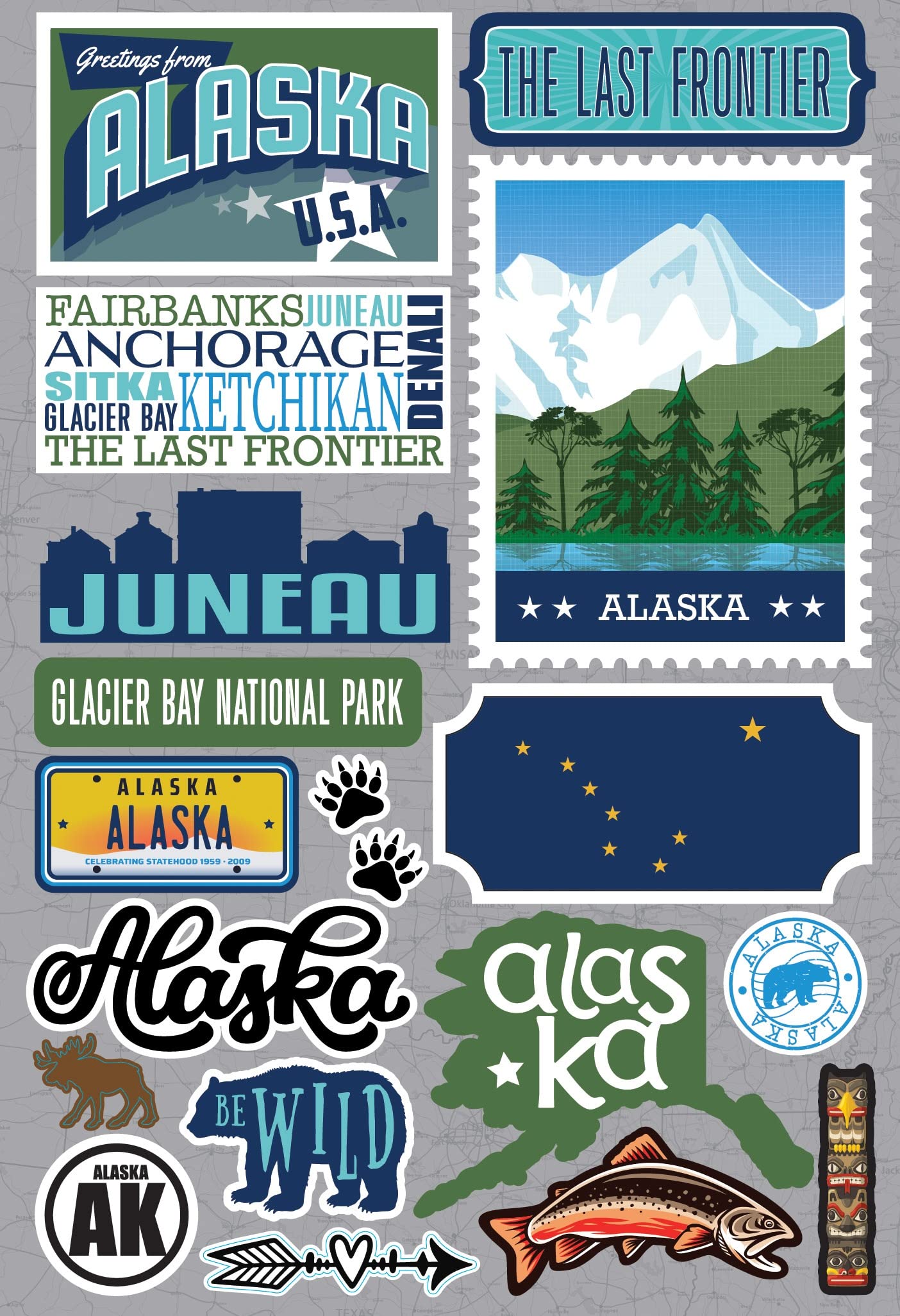 Reminisce Jet Setters 3.0 Alaska State Dimensional Stickers – Scrapbook & Planner Decor
