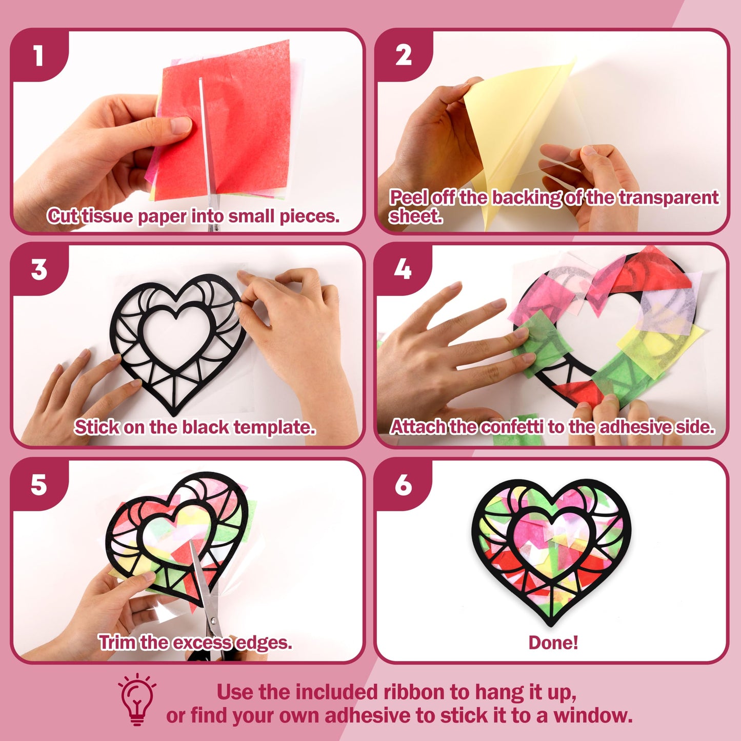 Renbuzhu 40PCS Valentines Day Crafts: Paper Heart Suncatchers & Window DIY Kit
